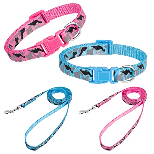 tonyg-p 2 Stück Welpenhalsbänder mit Leine, Hundehalsband und Leine Set Verstellbares Hundehalsband Weich Nylon Haustier Halsband für Welpen Kleine Mittlere Hunde