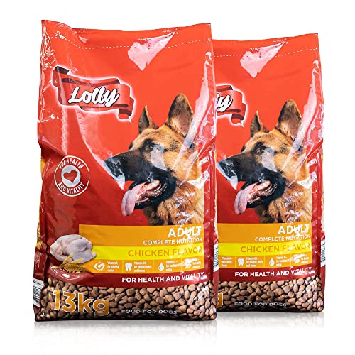My Happy Pets Lolly Hundefutter mit Huhn - Alleinfutter-Mittel mit Inulin & Vitaminen für ausgewachsene Hunde - Trocken-Futter - 2x13kg