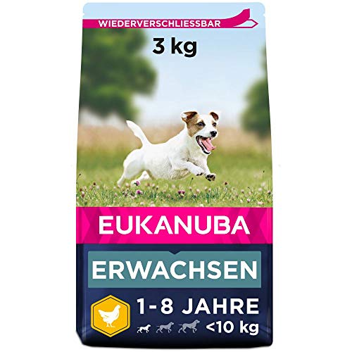 Eukanuba Hundefutter mit frischem Huhn für kleine Rassen, Premium Trockenfutter für ausgewachsene Hunde, 3 kg