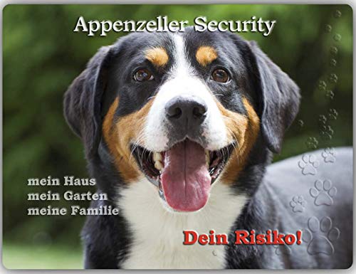 Merchandise for Fans Warnschild - Schild aus Aluminium - Motiv: Appenzeller Sennenhund (01) - Größe: 30x20cm