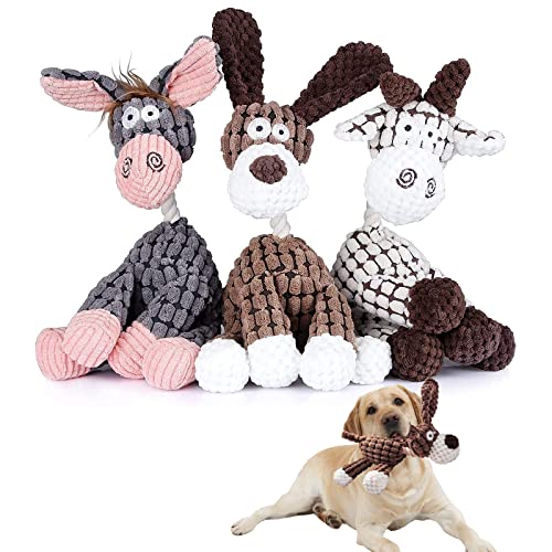 3 Stück Hundespielzeug, Quietschendes Hunde Plüschtier, Hund Spielzeug Plüsch Tier Hundespielzeug für Kleine Medium, Hund-Esel, Hund, Schaf