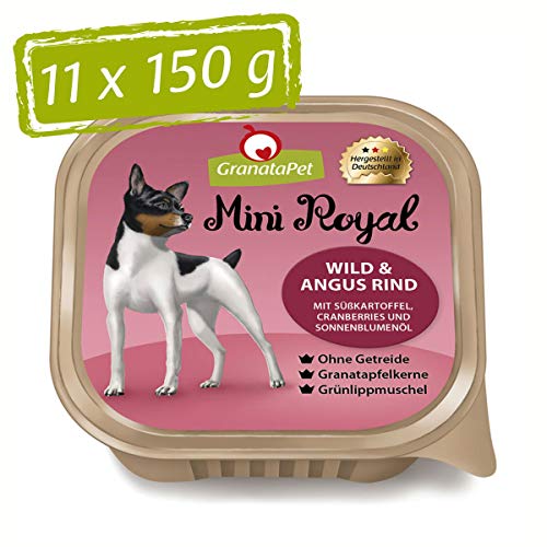 GranataPet Mini Royal Wild & Angus Rind, Nassfutter für Hunde, Hundefutter ohne Getreide & ohne Zuckerzusatz, Alleinfuttermittel für ausgewachsene Hunde, 11 x 150 g