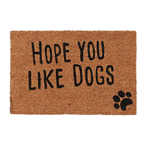 Relaxdays, Natur Fußmatte mit Spruch, Hope You Like Dogs, Hundemotiv, Kokosfasern, Außen und Innen, Fußabtreter 40x60 cm, Standard