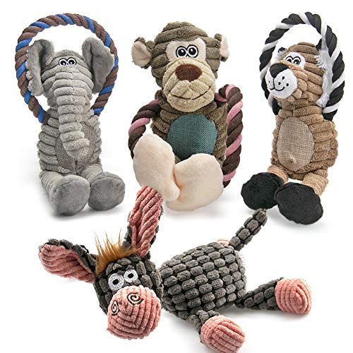 AWOOF Spielzeug für Hunde, Interaktives Plüsch Hundespielzeug, stabiles Quietschende Hundespielzeuge mit Baumwollstoff, Kauknochenspielzeug für Welpen, kleine, mittelgroße und große Rassen(4 Pack)