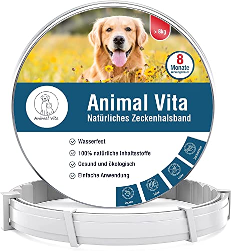 Animal Vita® Premium Zeckenhalsband für Hunde - Effektiver Schutz vor Ungeziefern [wasserdicht und größenverstellbar] bis zu 8 Monate Zeckenschutz mit 100% natürlichen Inhaltsstoffen