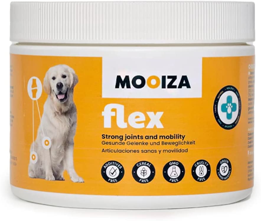 MOOIZA Flex Nahrungsergänzung mit Grünlippmuschel für Hunde, Premium Gelenke mit Collagen Pulver. Ideal für Futterbeutel Hundetraining gegen Arthrose Hund. Hundekekse mit Glucosamin und Chondroitin.