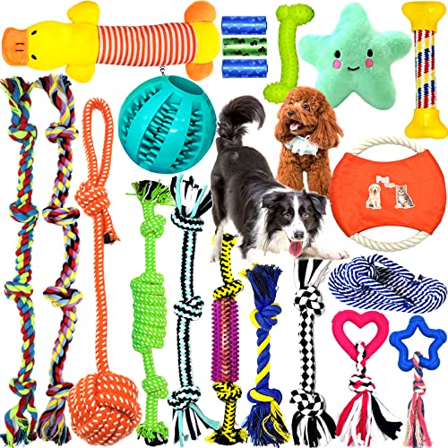 MULEVIP Hundespielzeug 20 Pcs Hundespielzeug Set,Hundeseile, Interaktives Pet Rope Spielzeug, Seil Ball Hunde Robuste Zähne ​Kauen Langlebig Spielzeug für Kleine Große Mittelgroßen Hund